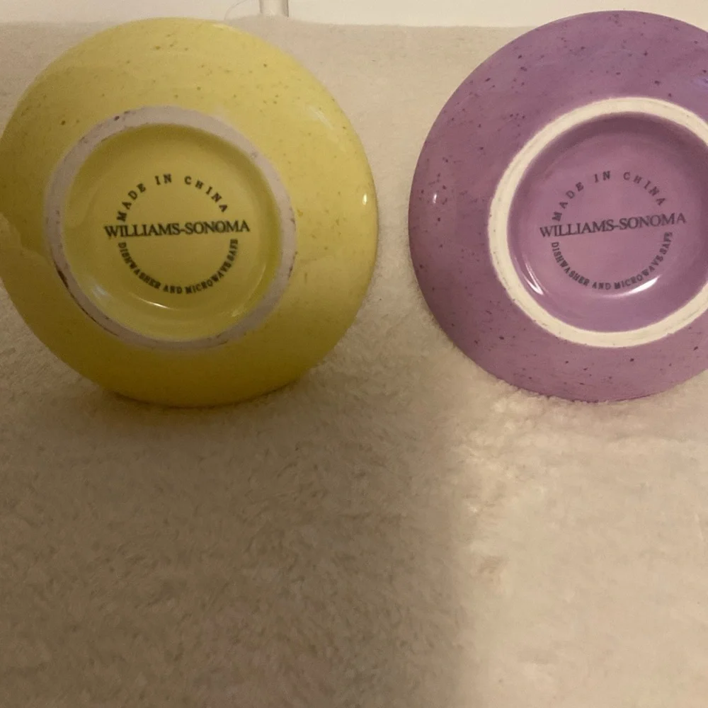 Williams Sonoma Yellow and Lavender Ceramic Egg Cups